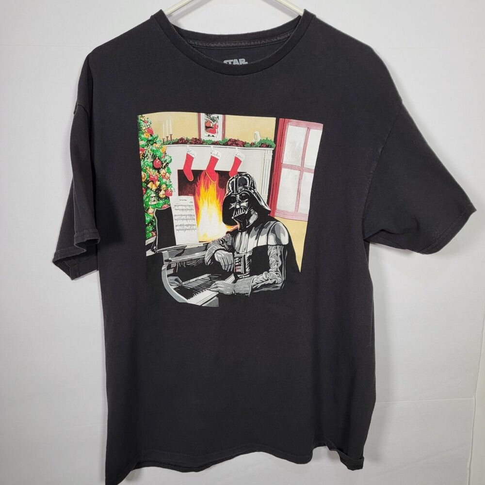 Star Wars T-Shirt Darth Vader Christmas Graphic Logo Black Mens Size XL